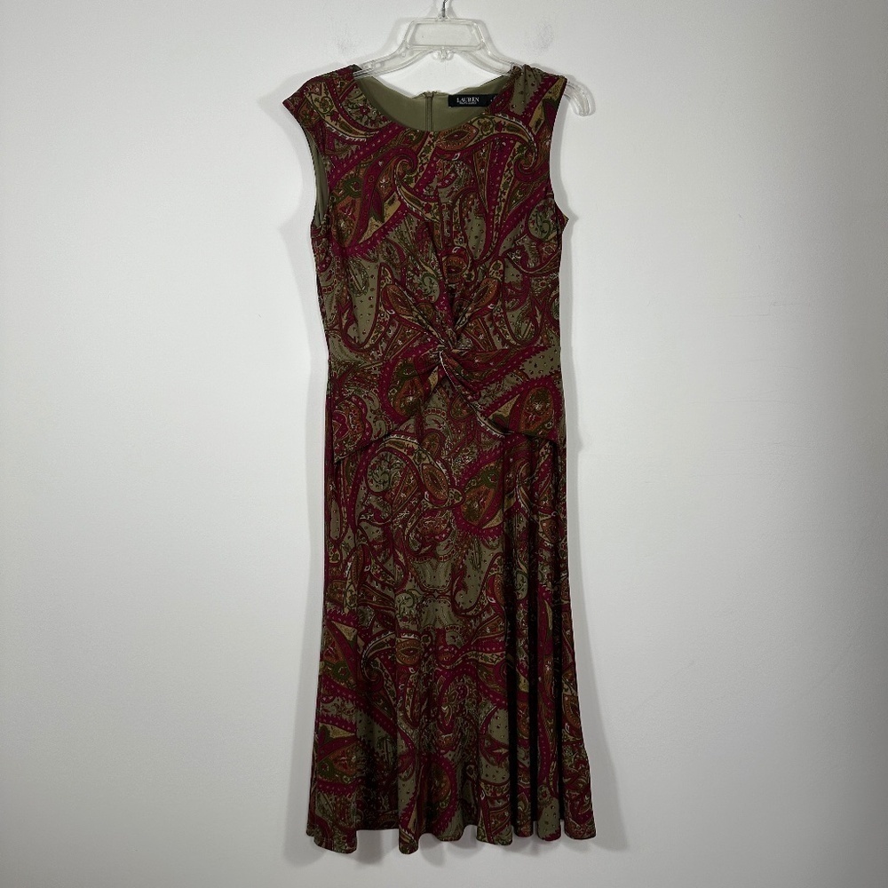 Lauren Ralph Lauren Black Label Dress Women's Sz 6 Sleeveless Faux Wrap Ruched